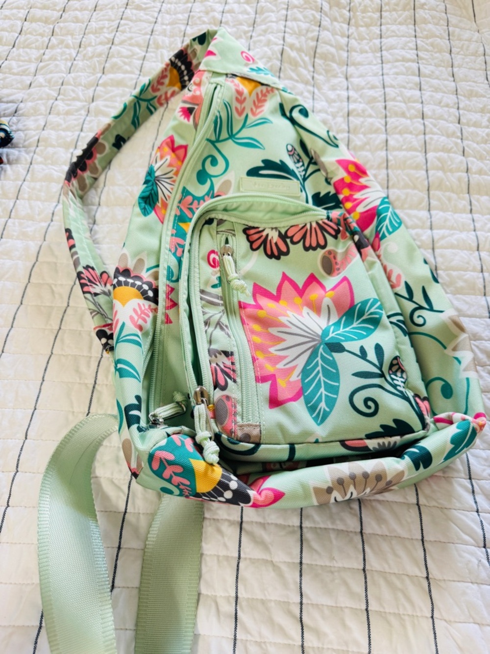 Vera Bradley Mint Floral Crossbody Sling with Pink & Teal Accents